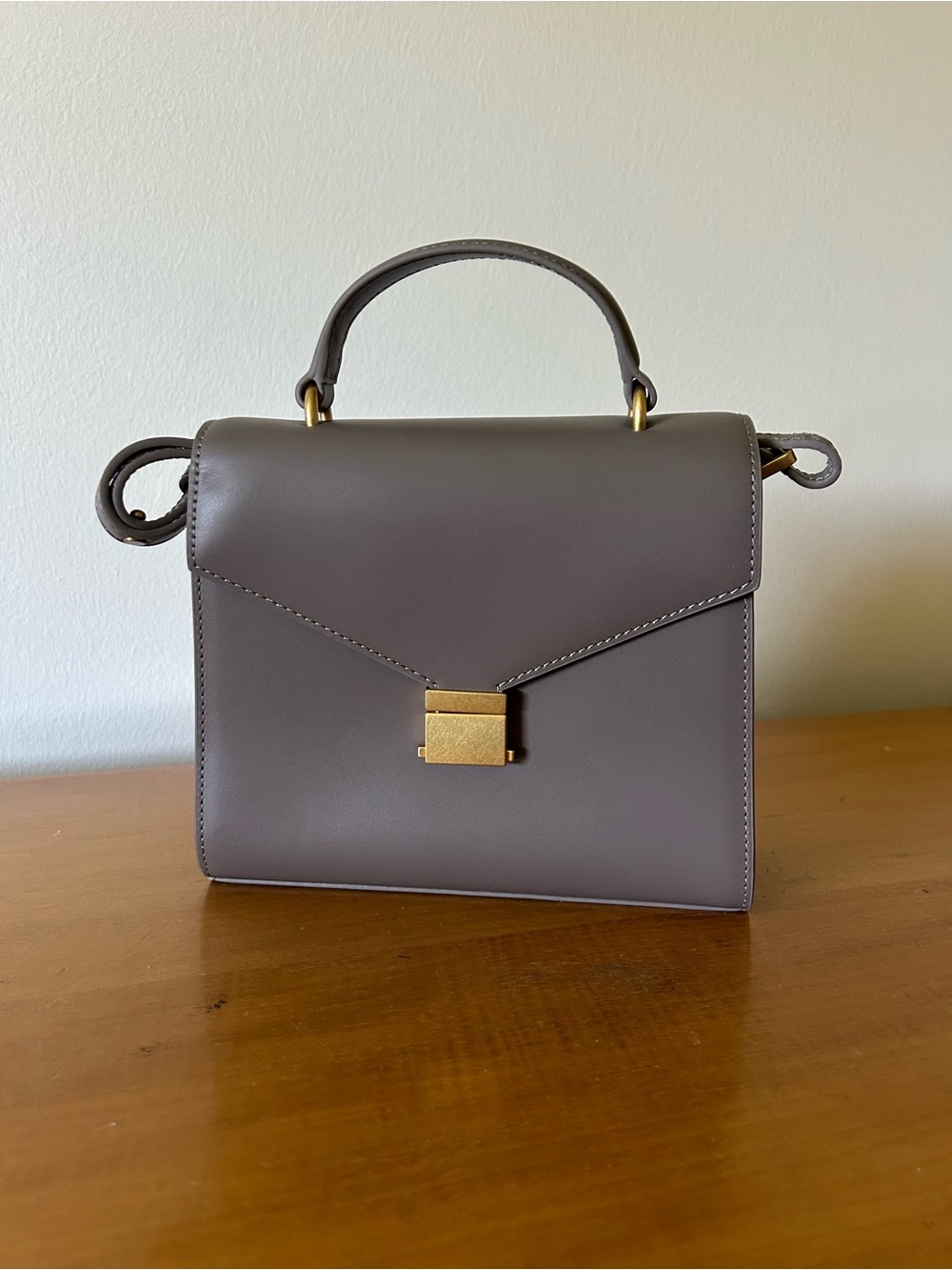 QUINCE Italian Leather Top Handle Crossbody Satchel Handbag Mink Taupe Classic